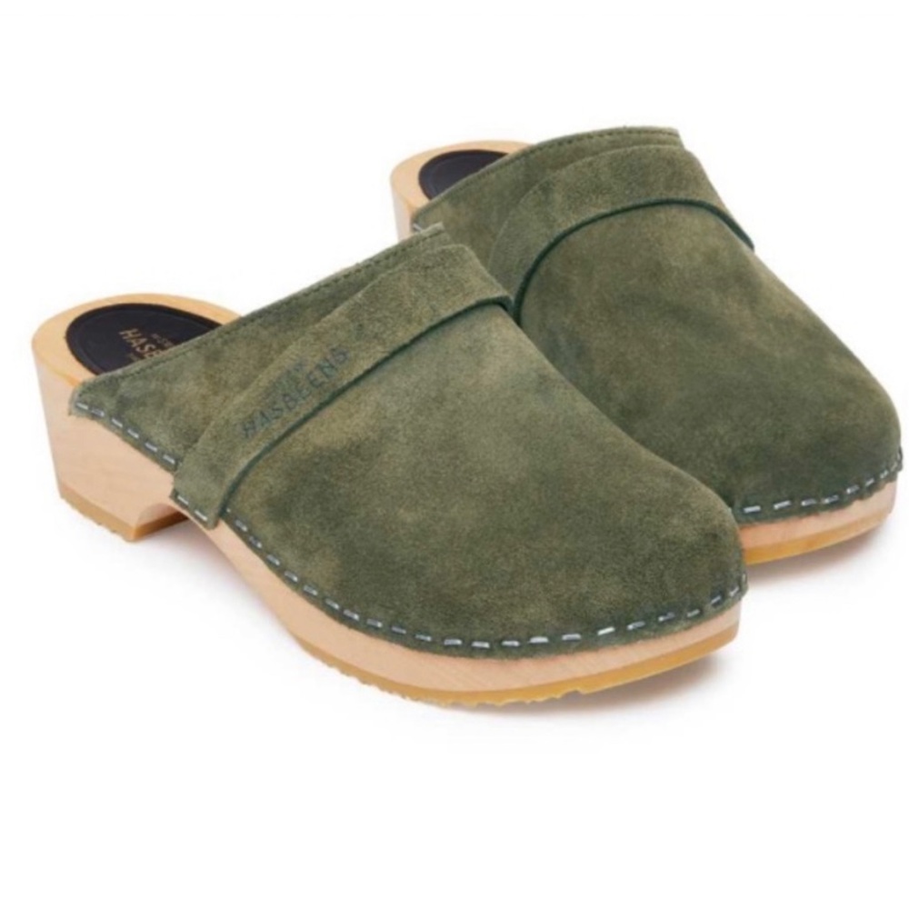 Swedish Hasbeens Husband Clog Olive Suede